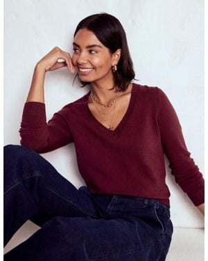 Boden Emilia Cotton V-Neck Jumper - Red
