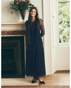 Boden Gestuftes Tüllkleid Mit Bindeverschluss Am Hals - Blau