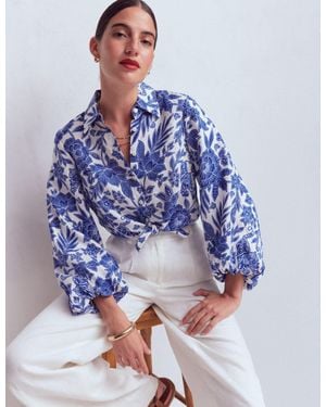 Boden Puff Sleeve Linen Shirt - Blue