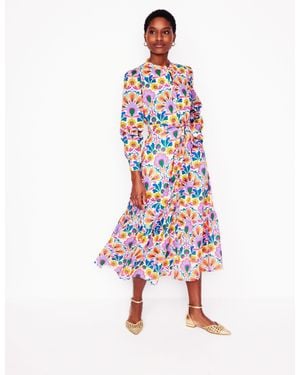 Boden Mia Tiered Shirt Dress-Ivory, Decorative Dandelion - Blue