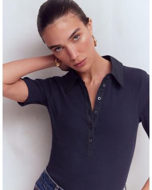 Boden Collared Ribbed Henley Top - Blue