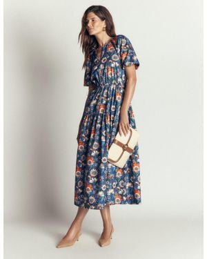 Boden Draw Waist Cotton Dress - Blue
