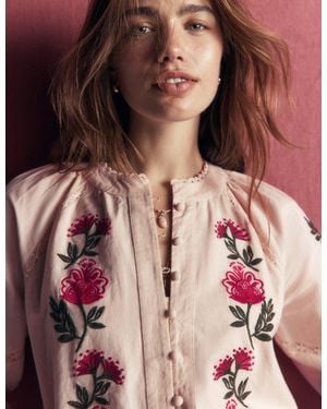 Boden Raglan Embroidered Top - Pink