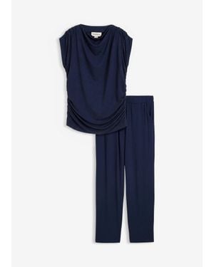bonprix T-Shirt Et Pantalon (Ens. 2 Pces) En Viscose Extensible - Bleu