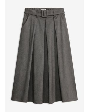 bonprix Visgraatplooirok Met Wollen Look En Riem (2-Dlg. Set) - Grijs