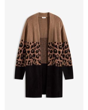 bonprix Gilet Long En Maille À Motif Jacquard - Marron