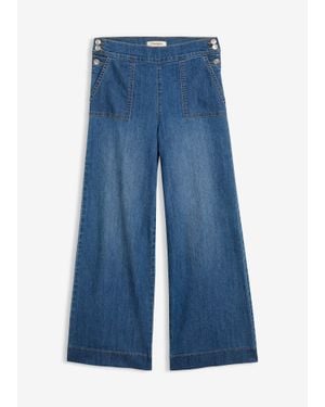 bonprix Wide Leg Jeans, Hoge Taille Met Opgestikte Zakken - Blauw