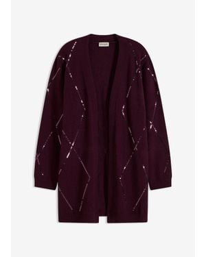 bonprix Gilet Long En Maille À Paillettes - Violet
