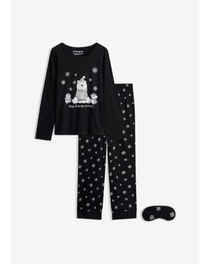 bonprix Pyjama Van Puur Katoen Met Slaapmasker - Wit