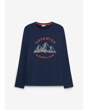 bonprix T-Shirt Manches Longues 100% Coton - Bleu