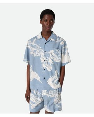Bottega Veneta Italian Postcard Silk Shirt - Blue