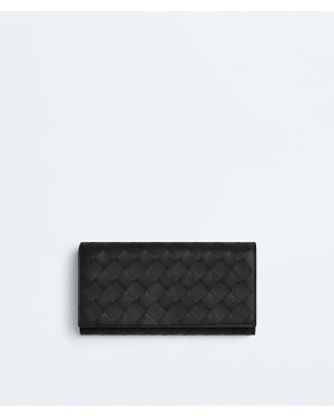 Bottega Veneta Intrecciato Large Flap Wallet - Black