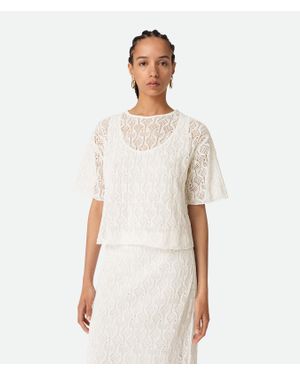 Bottega Veneta Spitzenoberteil Aus Baumwolle Und Seide Mit Fischmuster - Weiß