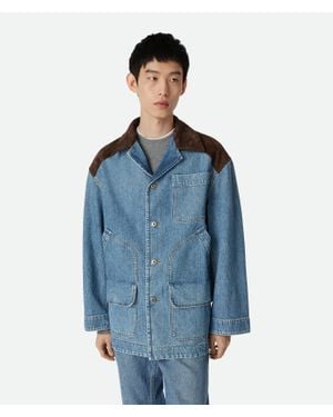 Bottega Veneta Intrecciato Leather-panelled Denim Jacket - Blue