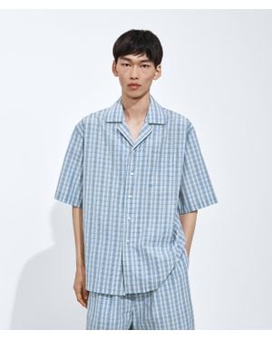 Bottega Veneta Cotton And Silk Check Pyjama Shirt - Blue
