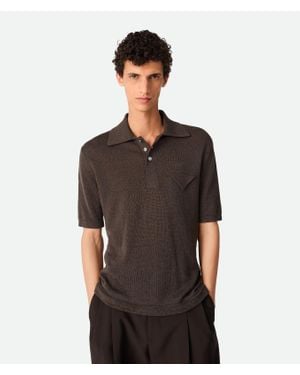 Bottega Veneta Braunes Leinen Polo Shirt - Schwarz