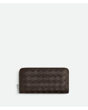 Bottega Veneta Intrecciato Portemonnaie Mit Umlaufenden Zip - Braun