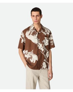 Bottega Veneta Seidenhemd Mit Italienischer Postkarte - Braun