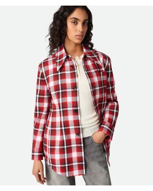 Bottega Veneta Veste À Carreaux En Coton Structuré - Rouge
