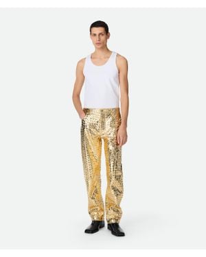 Bottega Veneta Gerade Hose Aus Laminiertem Intrecciato Leder - Mettallic