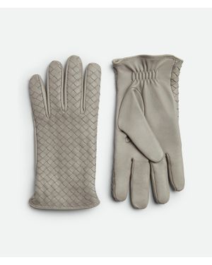Bottega Veneta Gants En Cuir Intrecciato - Gris