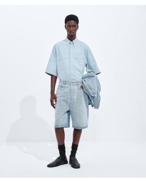 Bottega Veneta Sky Bleached Wide Leg Denim Shorts - Blue