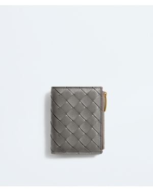 Bottega Veneta Kleines Intrecciato Bi-Fold Portemonnaie - Grau