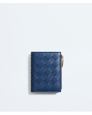 Bottega Veneta Kleines Intrecciato Bi-Fold Portemonnaie - Blau