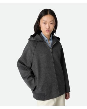 Bottega Veneta Relaxed Fit Wool Jacket With Leather Piping - Black