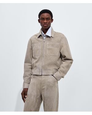 Bottega Veneta Suede Leather Jacket - Natural