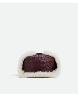 Bottega Veneta Intrecciato Leather Aviator Hat - Purple