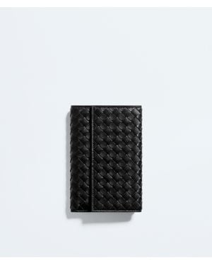 Bottega Veneta Intrecciato Piccolo Medium Bi-Fold Zip With Flap - Black