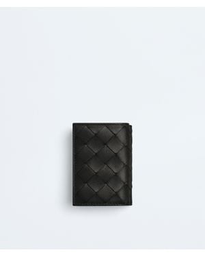 Bottega Veneta Intrecciato Tiny Tri-Fold Zip Wallet - Black