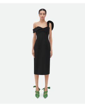 Bottega Veneta Sweetheart-Neck Double-Layered Wool Midi Dress - Black