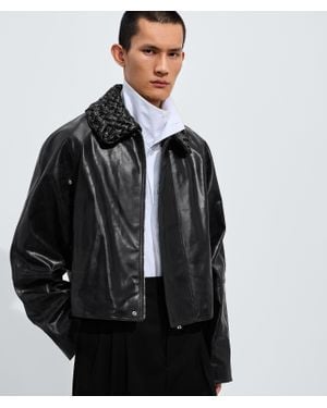 Bottega Veneta Crackled Leather Jacket - Black