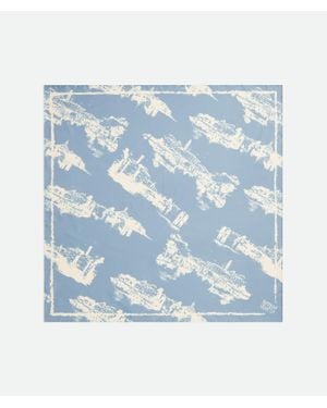 Bottega Veneta Italian Postcard Silk Foulard - Blue