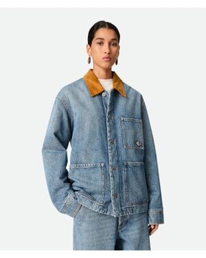 Bottega Veneta Jacket With Suede Collar And Logo Patch - Blue