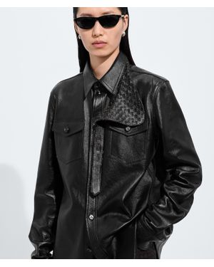 Bottega Veneta Chemise en cuir patiné - Noir