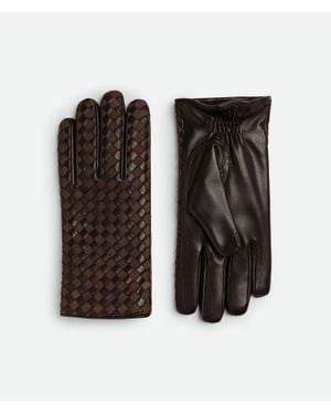 Bottega Veneta Handschuhe Aus Intrecciato Leder Und Wildleder - Schwarz