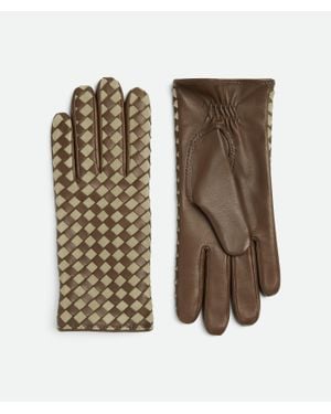 Bottega Veneta Intrecciato Leather And Suede Gloves - Metallic