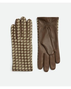 Bottega Veneta Intrecciato Leather And Suede Gloves - Metallic