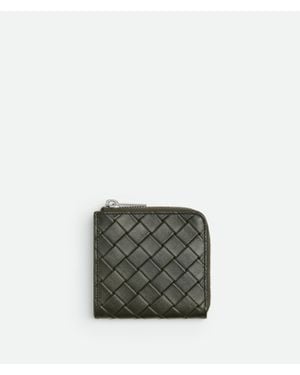 Bottega Veneta Intrecciato Stamp Compact Zip Around Wallet - Green