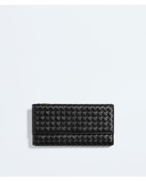 Bottega Veneta Intrecciato Piccolo Long Wallet With Flap - Black