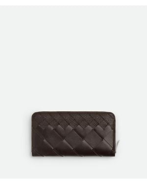 Bottega Veneta Intrecciato Portemonnaie Mit Umlaufenden Zip - Braun