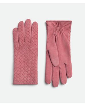 Bottega Veneta Intrecciato Suede Leather Gloves - Pink