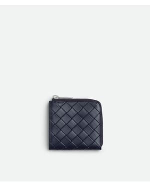 Bottega Veneta Intrecciato Stamp Square Zip Around Wallet - Blue