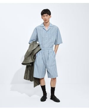 Bottega Veneta Cotton And Silk Check Shorts - Blue