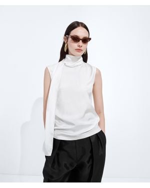 Bottega Veneta Silk Satin Top With Scarf Detail And Button Closure - White