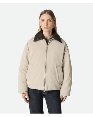 Bottega Veneta Tech Long Sleeve Double Zip Short Puffer Jacket - Natural