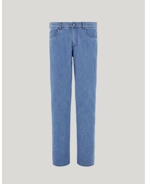 Canali Medium Regular Fit Five Pocket Soft Touch Denim Stretch Fabric Trousers - Blue